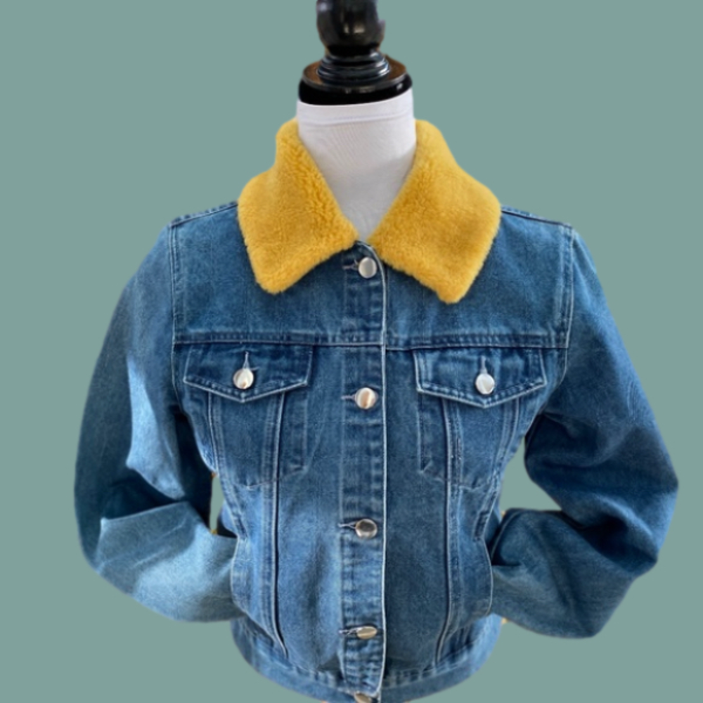 Samantha Sipos BABE Faux Fur Collar Denim Jacket EUC - Picture 2 of 14